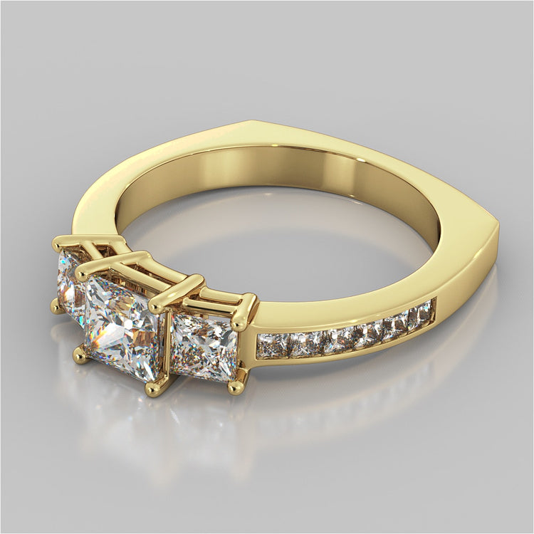 Princess Cut Euro Style Wedding Set With Channel Set Accents