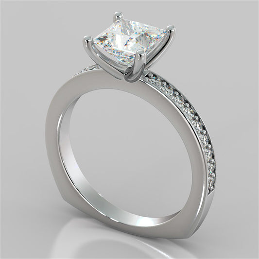 Princess Cut Euro Style Engagement Ring With Accents