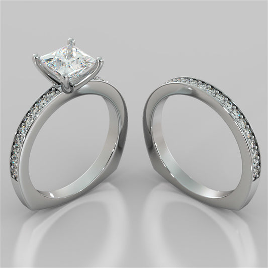 Princess Cut Euro Style Wedding Set With Accents