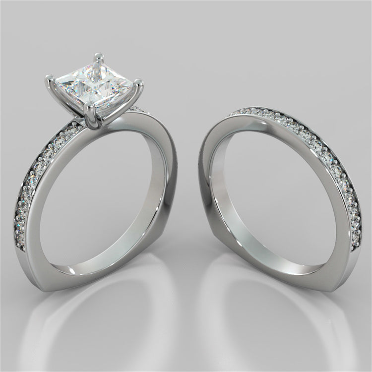 Princess Cut Euro Style Wedding Set With Accents