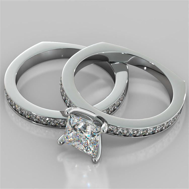 Princess Cut Euro Style Wedding Set With 2 Matching Bands