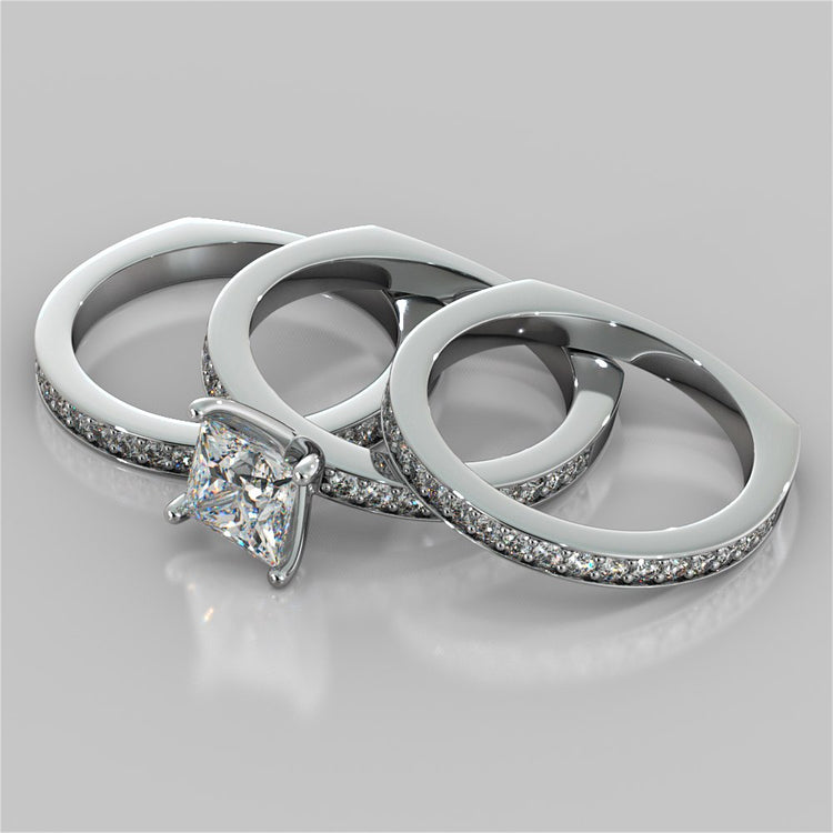 Princess Cut Euro Style Wedding Set With Accents