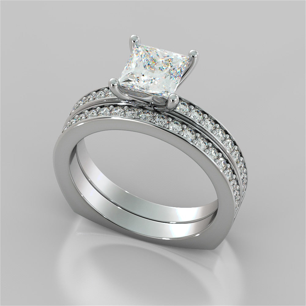Princess Cut Euro Style Wedding Set With Accents