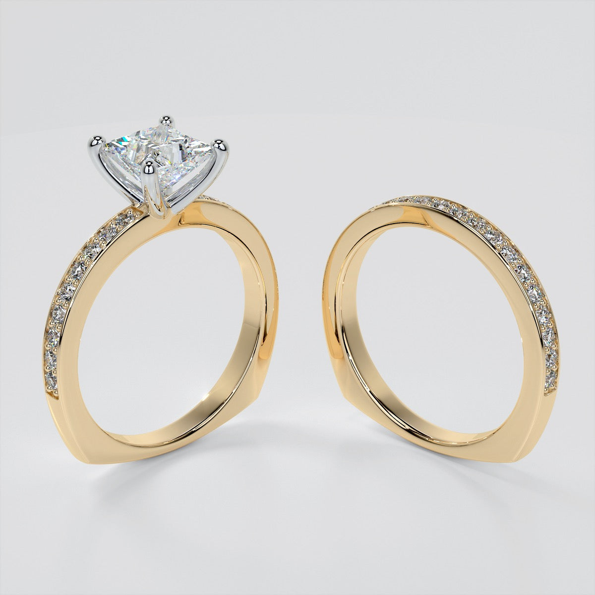 Princess Cut Euro Style Wedding Set With 2 Matching Bands
