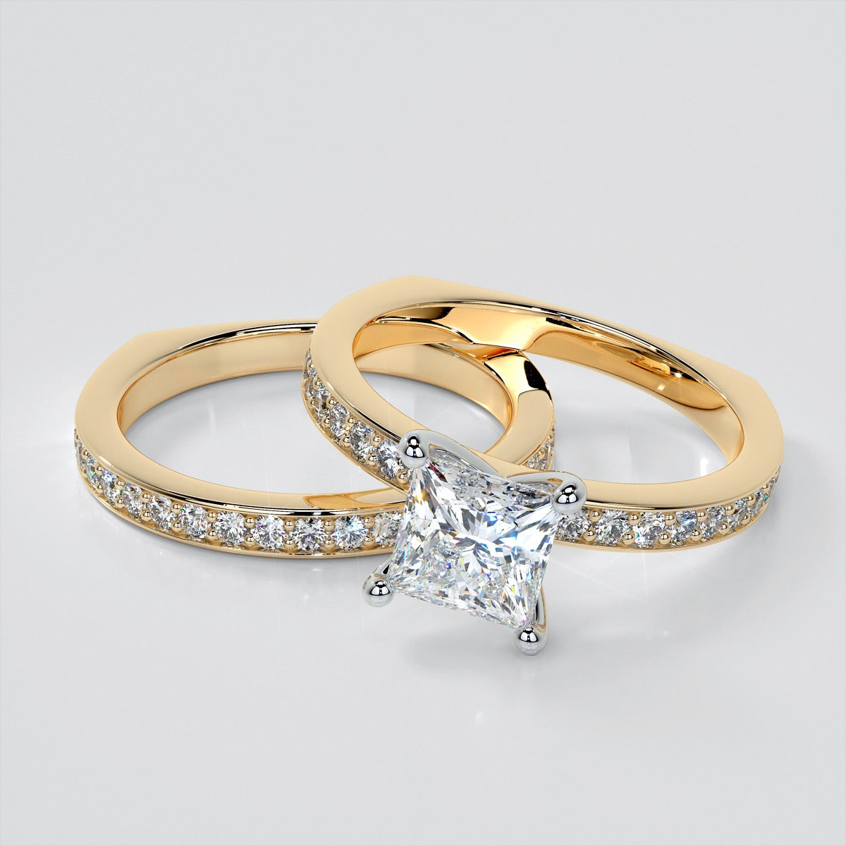 Princess Cut Euro Style Wedding Set With Accents