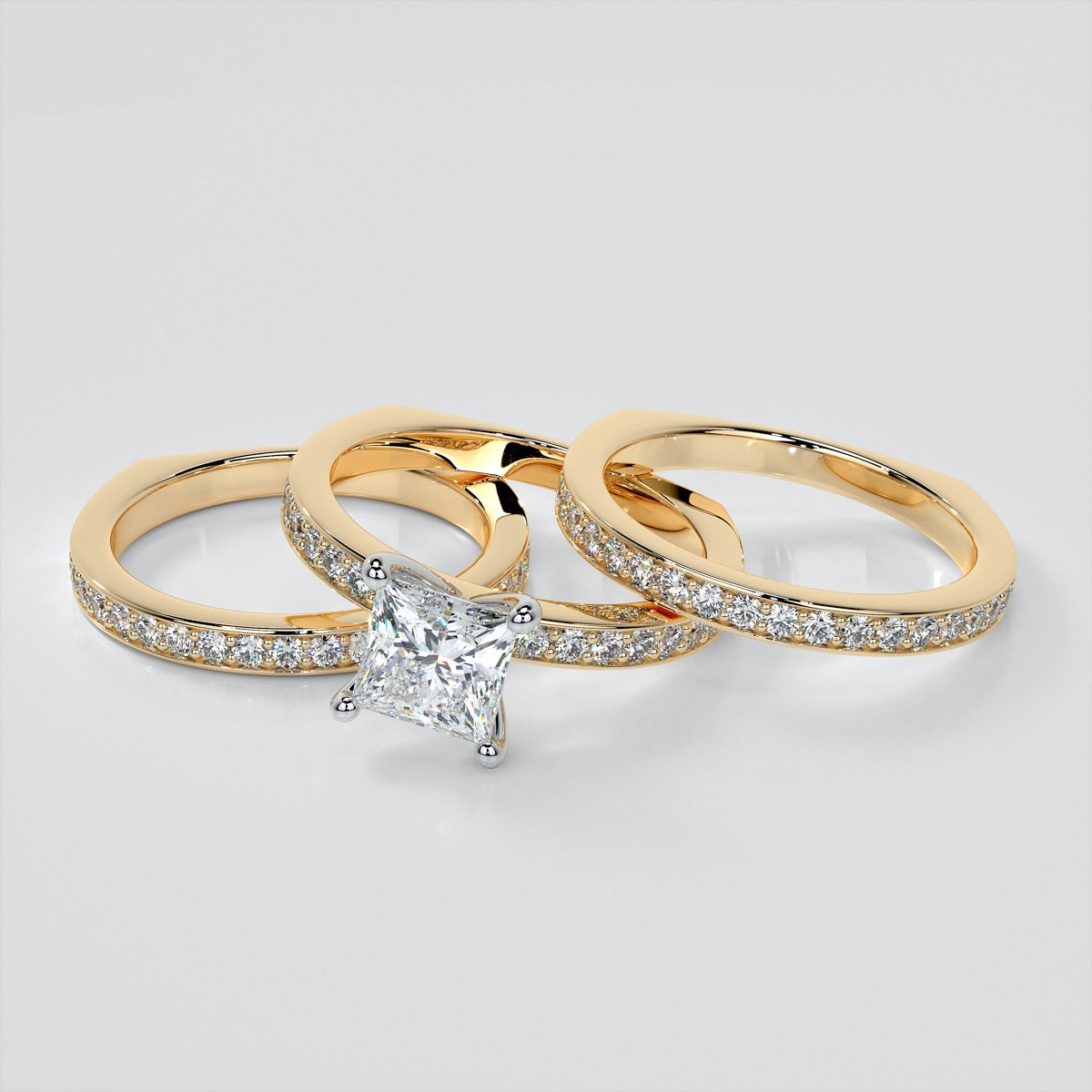 Princess Cut Euro Style Wedding Set With 2 Matching Bands