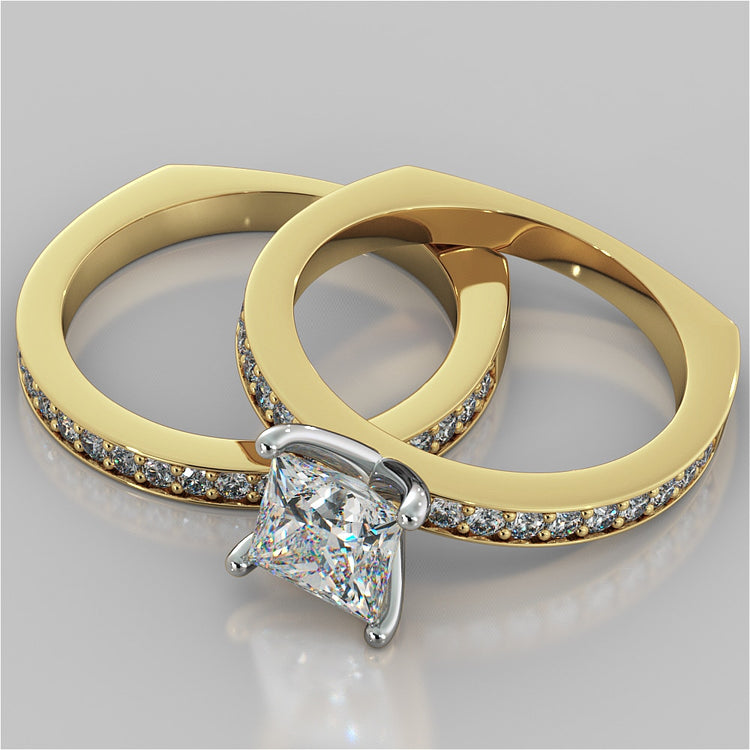 Princess Cut Euro Style Wedding Set With 2 Matching Bands