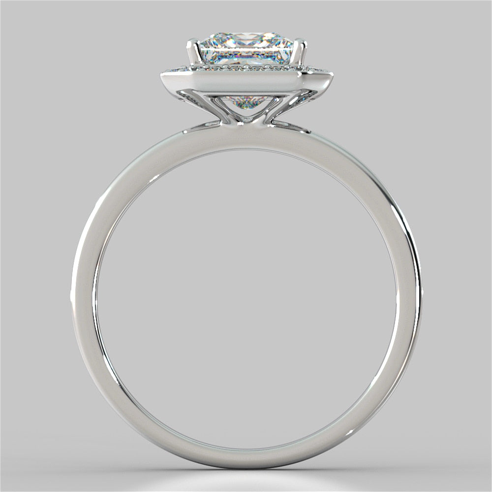 Lab Grown Diamond Princess Cut Pavé Style Halo Engagement Ring
