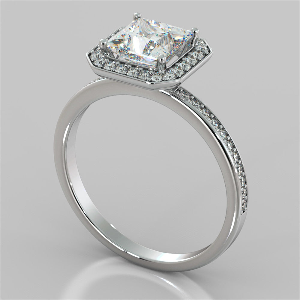 Lab Grown Diamond Princess Cut Pavé Style Halo Engagement Ring