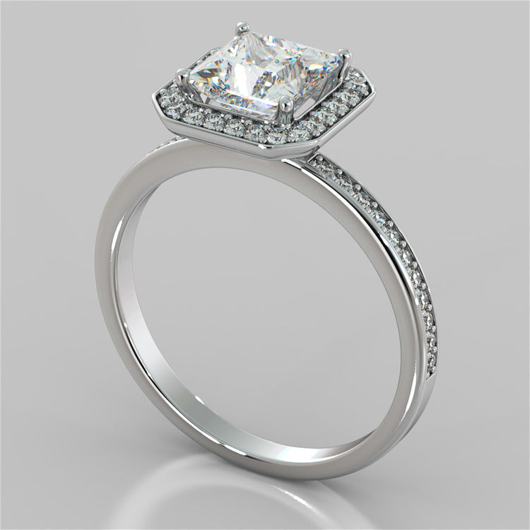 Princess Cut Pavé Style Halo Wedding Set With Accents