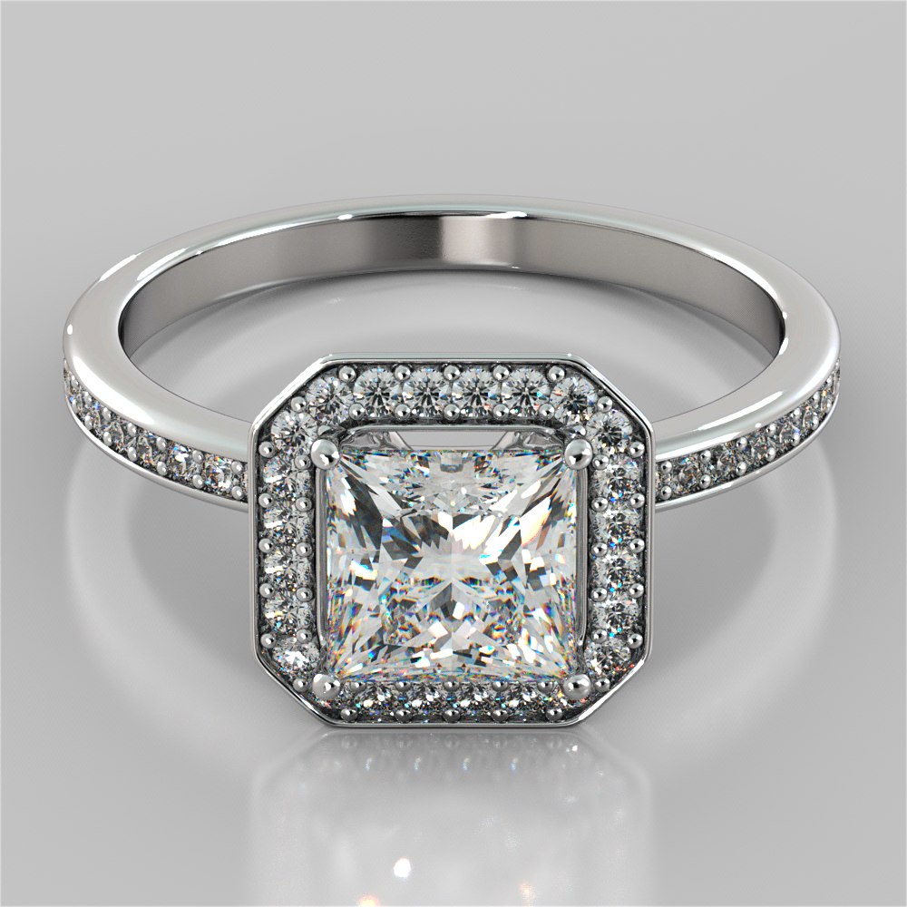 Lab Grown Diamond Princess Cut Pavé Style Halo Engagement Ring