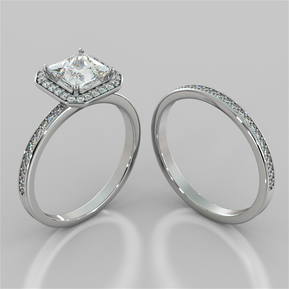 Lab Grown Diamond Princess Cut Pavé Style Halo Engagement Ring