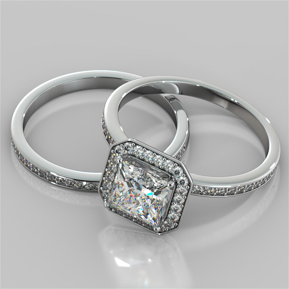 Lab Grown Diamond Princess Cut Pavé Style Halo Engagement Ring