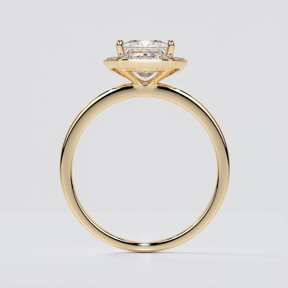 Princess Cut Pavé Style Halo Wedding Set With 2 Matching Bands