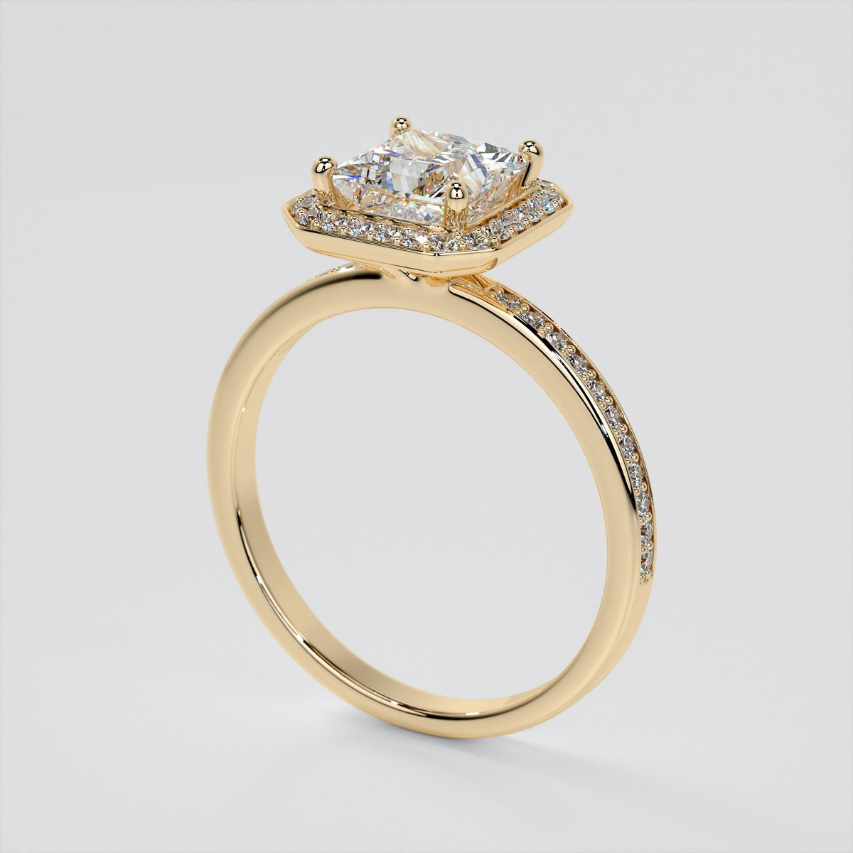 Princess Cut Pavé Style Halo Wedding Set With 2 Matching Bands