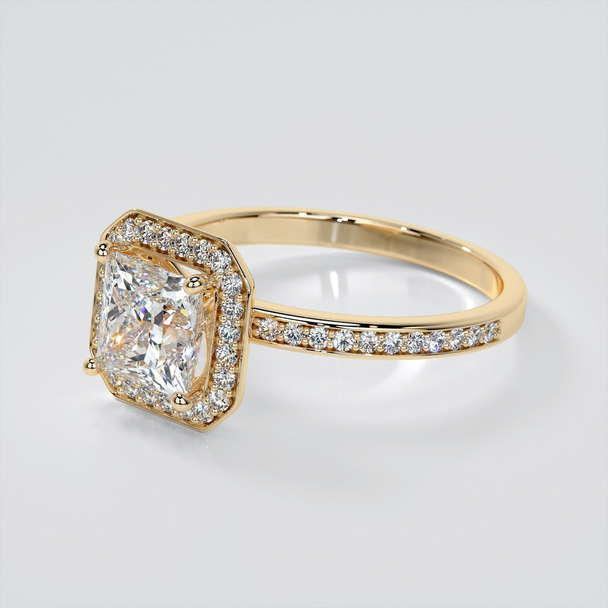 Princess Cut Pavé Style Halo Engagement Ring