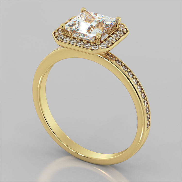 Princess Cut Pavé Style Halo Wedding Set With Accents