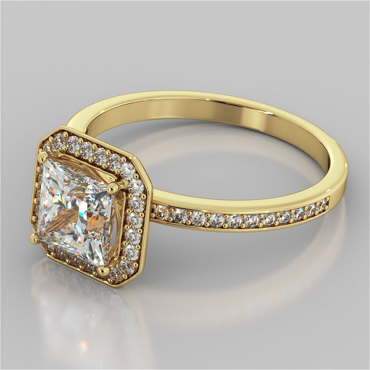 Princess Cut Pavé Style Halo Wedding Set With Accents