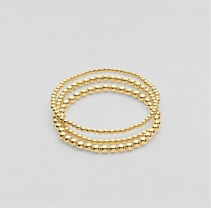 14K Yellow Gold-Filled Beaded Bracelet Stack – Stretch Gold Ball (Set of 3)