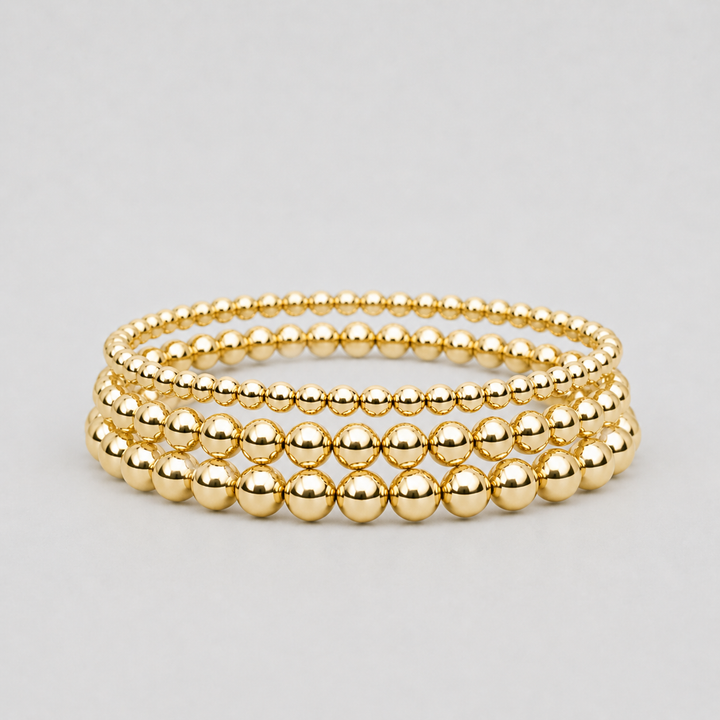 14K Yellow Gold-Filled Beaded Bracelet Stack – Stretch Gold Ball (Set of 3)
