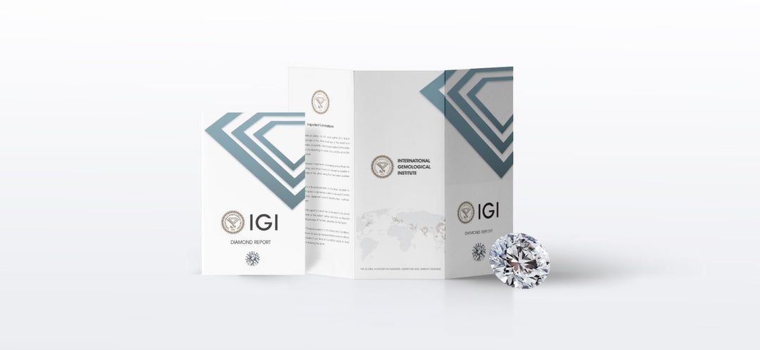 IGI diamond certification packaging with a diamond on a white background