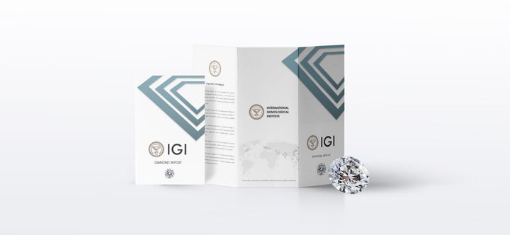 IGI diamond certification packaging with a diamond on a white background