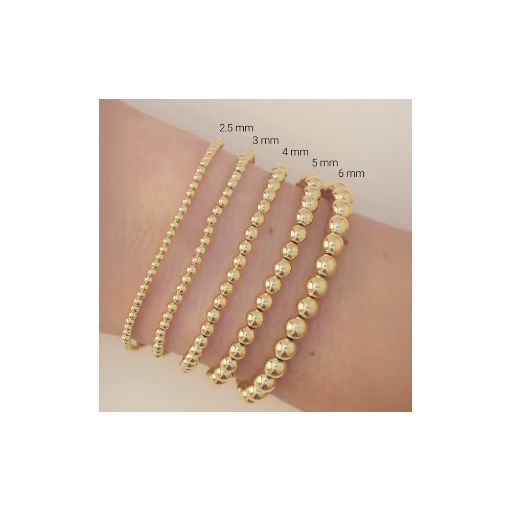 14K Yellow Gold-Filled Beaded Bracelet Stack – Stretch Gold Ball (Set of 3)