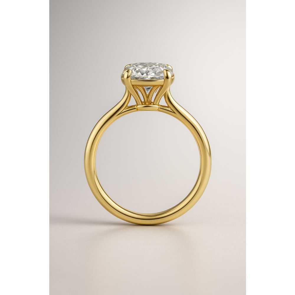 Round Cut Lab Grown Diamond Bezel Set Engagement Ring with Claw Prongs