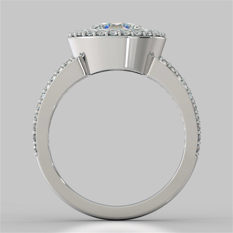 Round Cut Split Shank Halo Engagement Ring