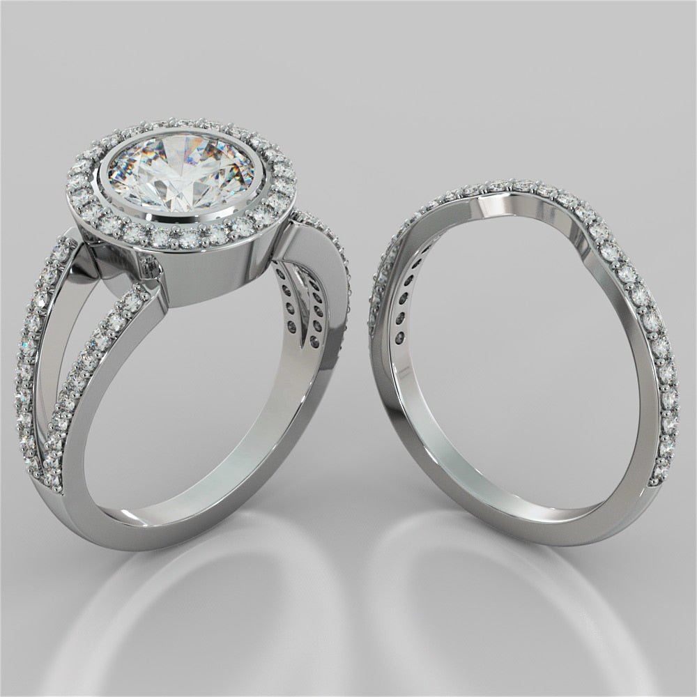 Round Cut Split Shank Trio Wedding Set