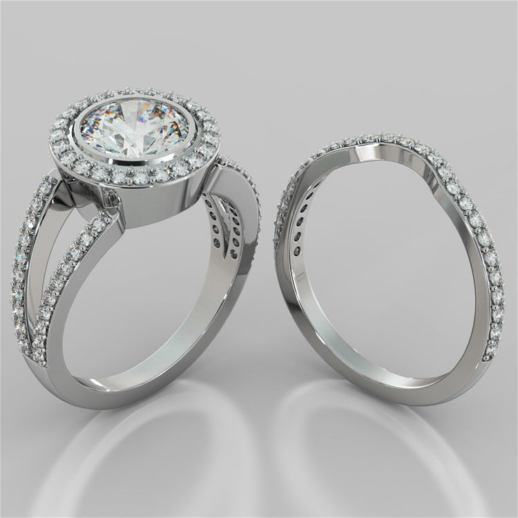 Round Cut Split Shank Halo Engagement Ring