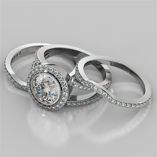 Round Cut Split Shank Trio Wedding Set