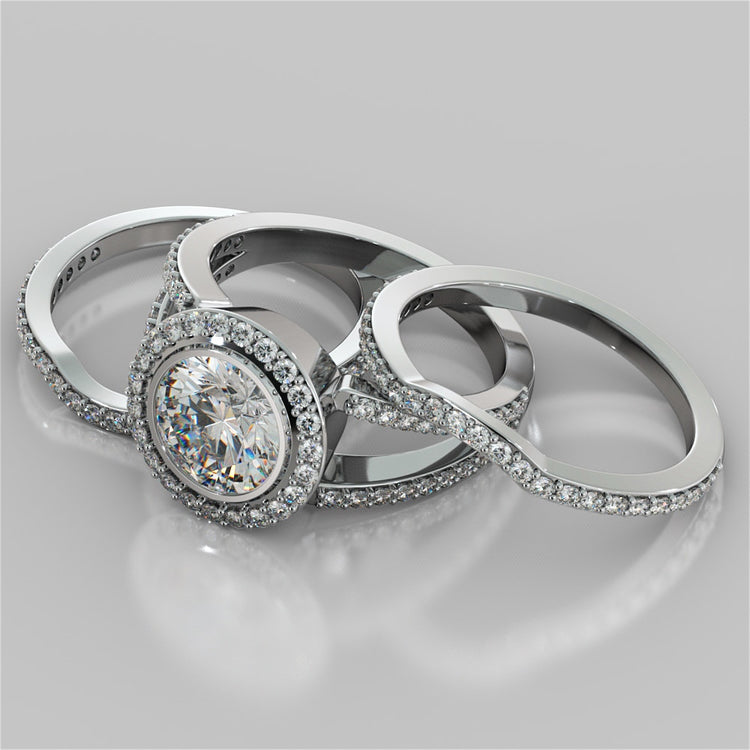 Round Cut Split Shank Halo Engagement Ring