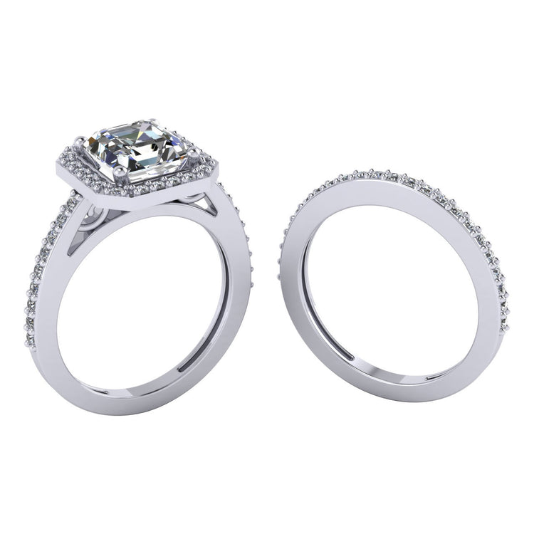 Asscher Cut Halo Wedding Set