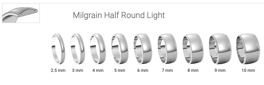 Lightweight Milgrain Standard Fit Half Round Band