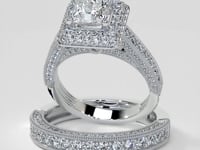 Vintage Crisscross Style Princess Cut Cathedral Trio Wedding Set