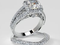 Asscher Cut Trio-Wedding Set with Accented Filigree Split Shanks