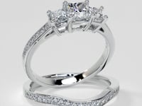 Princess Cut Three Stone Wedding Set With Accents
