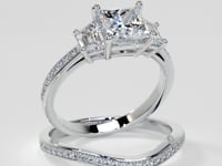 Princess Cut Three Stone Engagement Ring With Trapezoids
