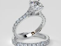 Round Cut Cathedral Scallop Style Engagement Ring With Accents