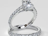 Round Cut Accented Cathedral Style Wedding Set With 2 Matching bands