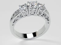 Lab Grown Diamond Round Cut Three-Stone Filigree Engagement Ring