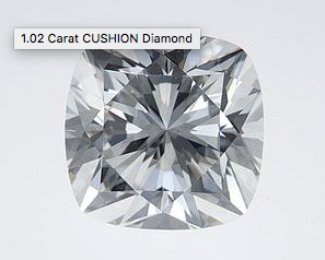 1.02 carat cushion diamond on a light gray background